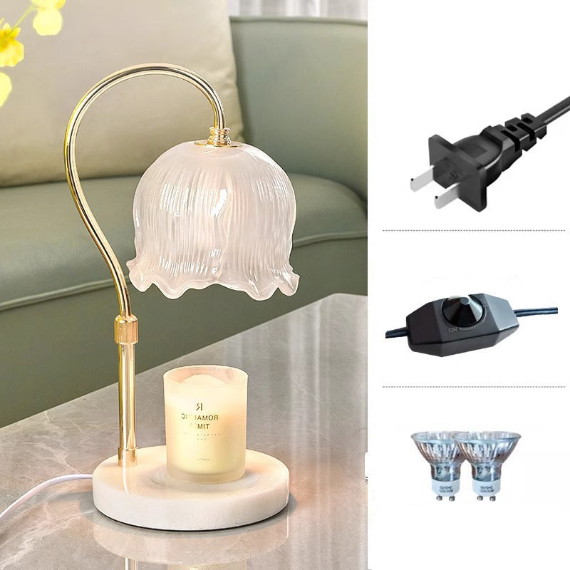 Modern Simplicity Iron Glass Flower Shade Marble Base 1-Light Melting Wax Table Lamp For Bedroom