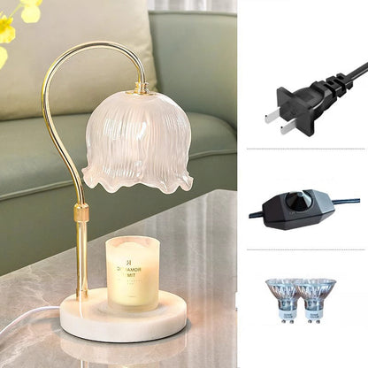 Modern Simplicity Iron Glass Flower Shade Marble Base 1-Light Melting Wax Table Lamp For Bedroom
