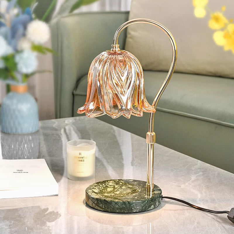Modern Simplicity Iron Glass Flower Shade Marble Base 1-Light Melting Wax Table Lamp For Bedroom