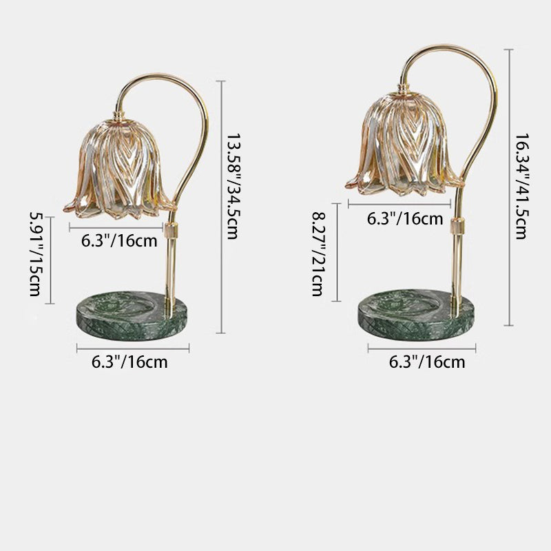 Modern Simplicity Iron Glass Flower Shade Marble Base 1-Light Melting Wax Table Lamp For Bedroom