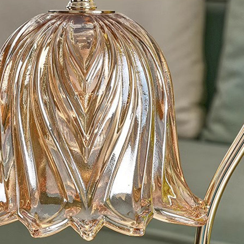 Modern Simplicity Iron Glass Flower Shade Marble Base 1-Light Melting Wax Table Lamp For Bedroom