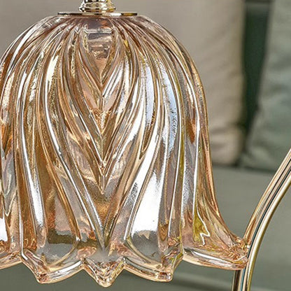 Modern Simplicity Iron Glass Flower Shade Marble Base 1-Light Melting Wax Table Lamp For Bedroom