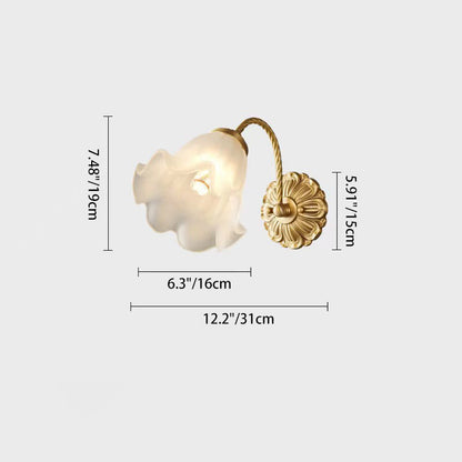 Traditional French Full Copper Flower Glass Shade 1-Light Wall Sconce Lamp For Bedroom