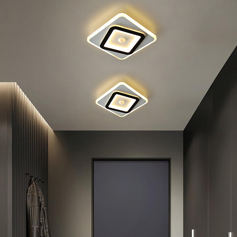 Modern Minimalist Geometry Square Iron Acrylic LED Flush Mount Ceiling Light For Living Room