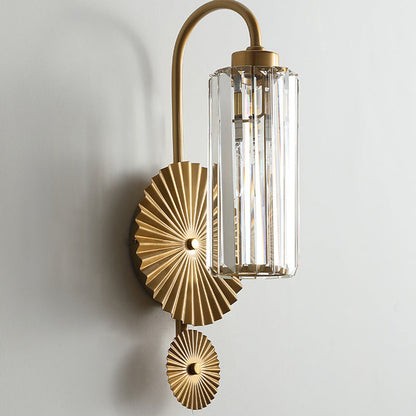 Traditional French Hardware Crystal Cylinder Shade 1-Light Wall Sconce Lamp For Bedroom
