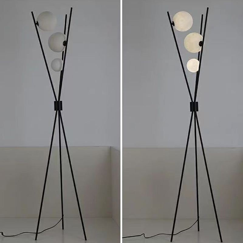 Contemporary Creative PLA 3D Moon Shade Iron Geometric Straight Line 3-Light Standing Floor Lamp For Living Room