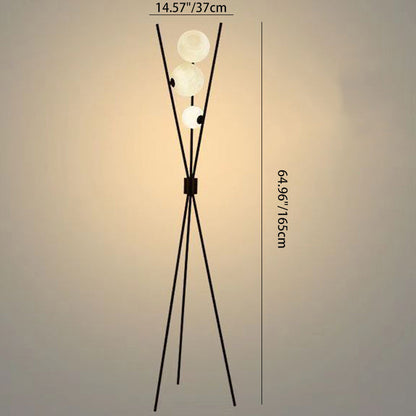 Contemporary Creative PLA 3D Moon Shade Iron Geometric Straight Line 3-Light Standing Floor Lamp For Living Room