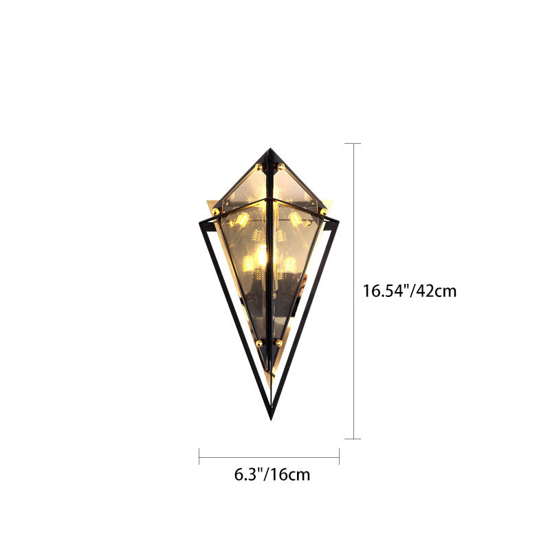 Contemporary Creative Rhombic Hardware Glass 1-Light Wall Sconce Lamp For Bedroom