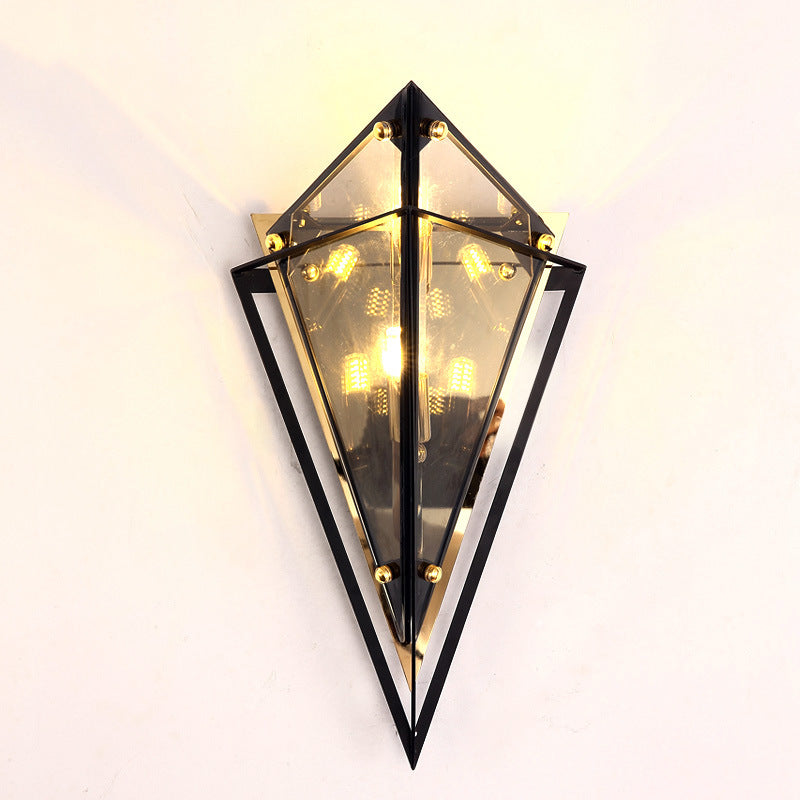 Contemporary Creative Rhombic Hardware Glass 1-Light Wall Sconce Lamp For Bedroom