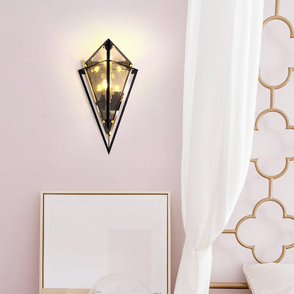 Contemporary Creative Rhombic Hardware Glass 1-Light Wall Sconce Lamp For Bedroom