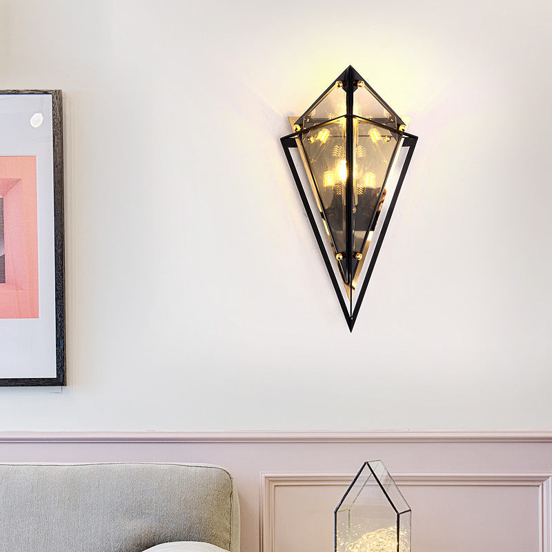 Contemporary Creative Rhombic Hardware Glass 1-Light Wall Sconce Lamp For Bedroom