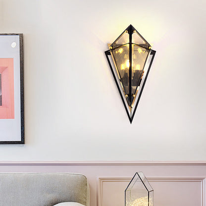 Contemporary Creative Rhombic Hardware Glass 1-Light Wall Sconce Lamp For Bedroom