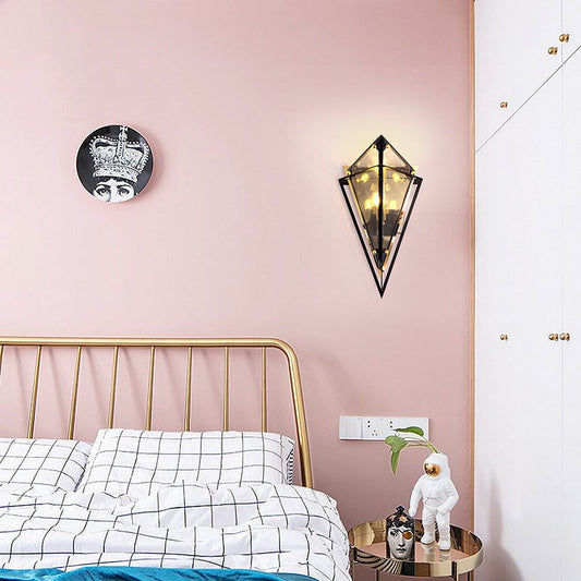 Contemporary Creative Rhombic Hardware Glass 1-Light Wall Sconce Lamp For Bedroom