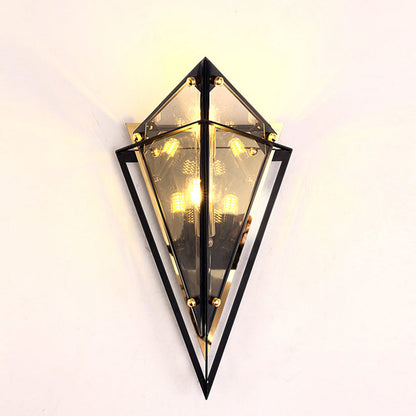 Contemporary Creative Rhombic Hardware Glass 1-Light Wall Sconce Lamp For Bedroom