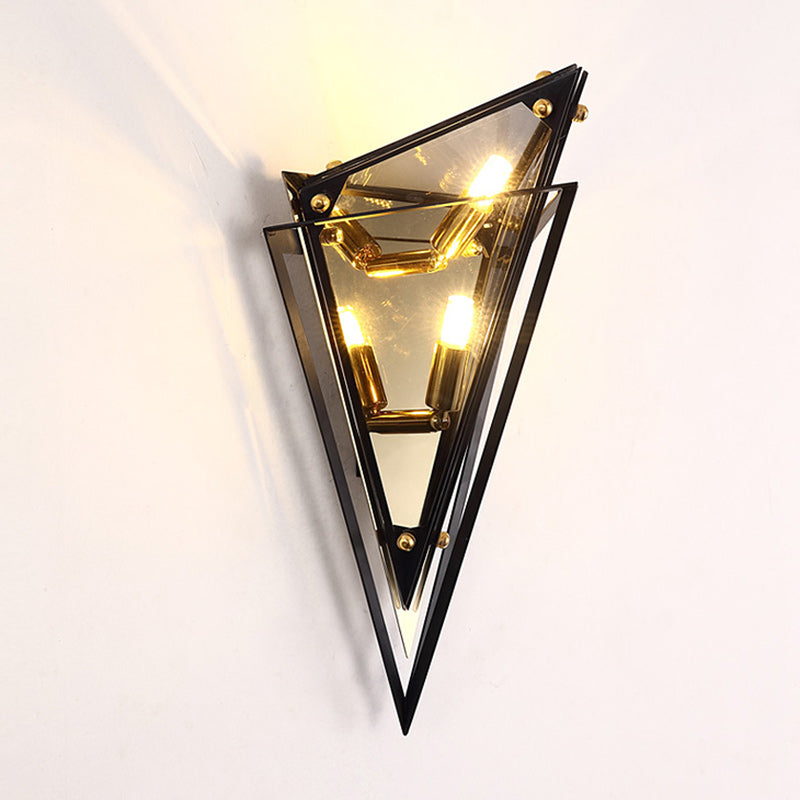 Contemporary Creative Rhombic Hardware Glass 1-Light Wall Sconce Lamp For Bedroom