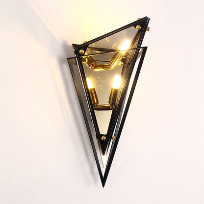 Contemporary Creative Rhombic Hardware Glass 1-Light Wall Sconce Lamp For Bedroom