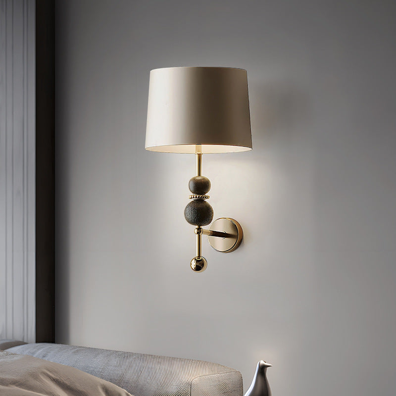 Modern Eclectic Iron Fabric Cylinder Shade 1-Light Wall Sconce Lamp For Bedroom