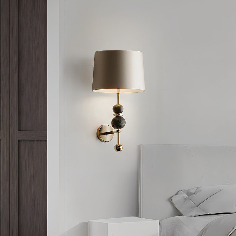 Modern Eclectic Iron Fabric Cylinder Shade 1-Light Wall Sconce Lamp For Bedroom