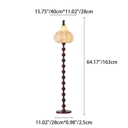 Traditional French Printed Fabric Round Shade Solid Wood Base 1-Light Standing Floor Lamp For Living Room