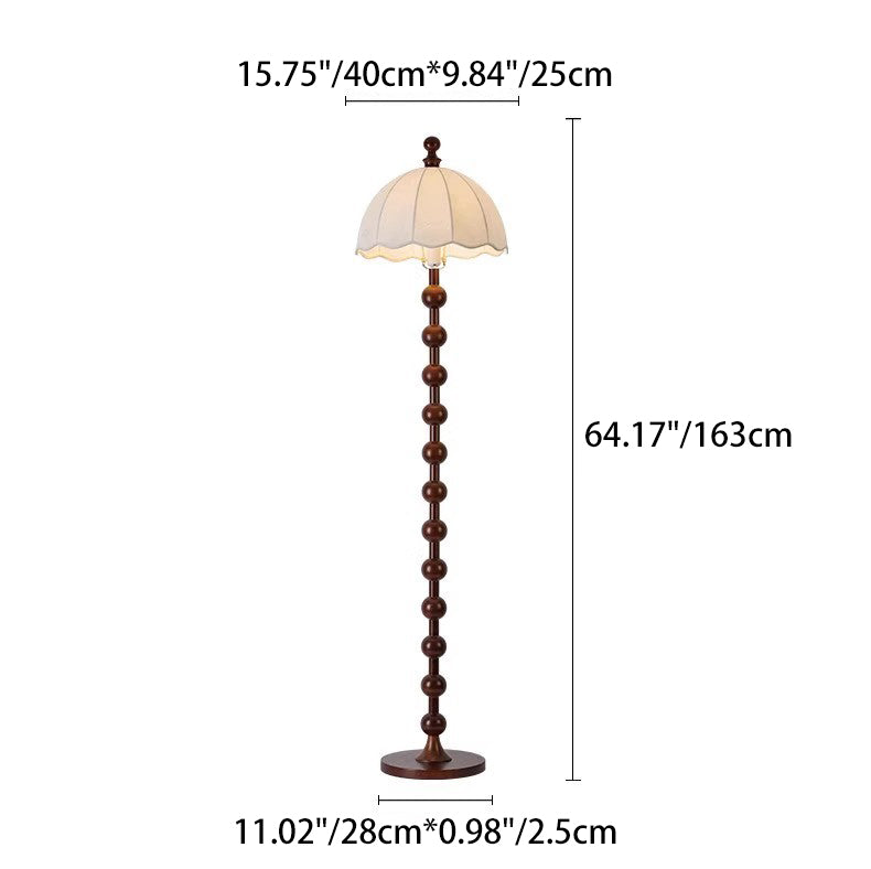 Traditional French Printed Fabric Round Shade Solid Wood Base 1-Light Standing Floor Lamp For Living Room