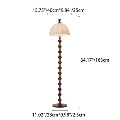 Traditional French Printed Fabric Round Shade Solid Wood Base 1-Light Standing Floor Lamp For Living Room