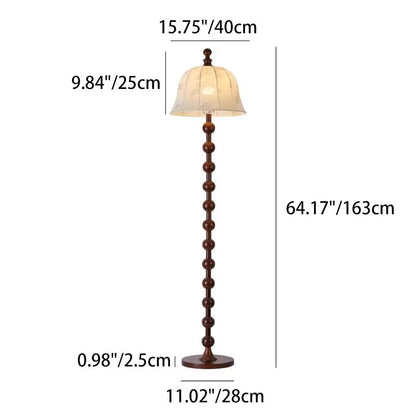 Traditional French Printed Fabric Round Shade Solid Wood Base 1-Light Standing Floor Lamp For Living Room