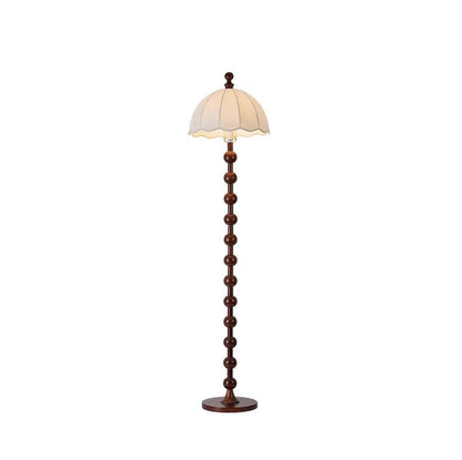 Traditional French Printed Fabric Round Shade Solid Wood Base 1-Light Standing Floor Lamp For Living Room