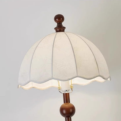 Traditional French Printed Fabric Round Shade Solid Wood Base 1-Light Standing Floor Lamp For Living Room