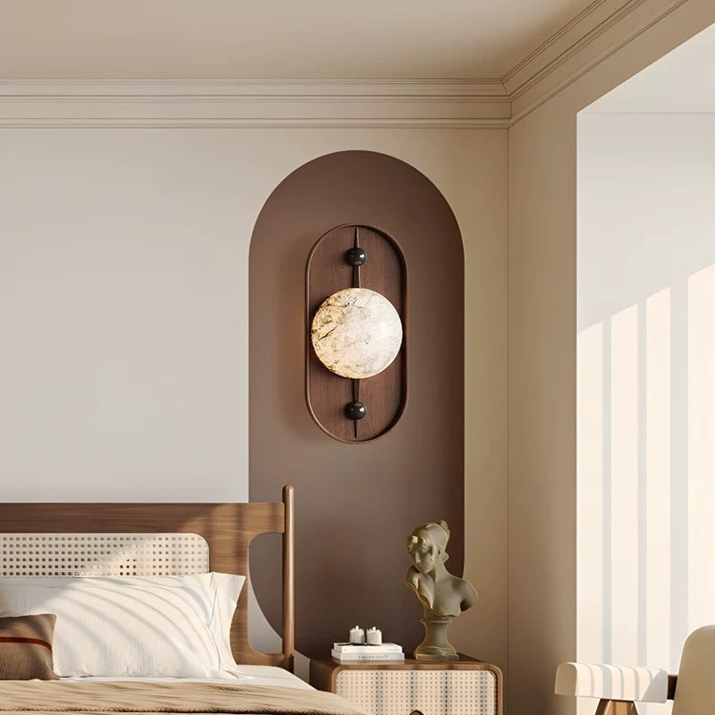 Traditional French Oval Iron Marble Spherical Shade 1-Light Wall Sconce Lamp For Living Room