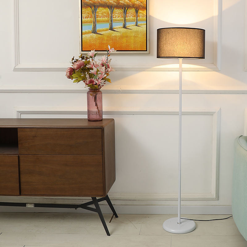 Contemporary Simplicity Cylinder Fabric Shade Iron 1-Light Standing Floor Lamp For Living Room