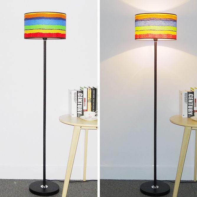Contemporary Simplicity Cylinder Fabric Shade Iron 1-Light Standing Floor Lamp For Living Room
