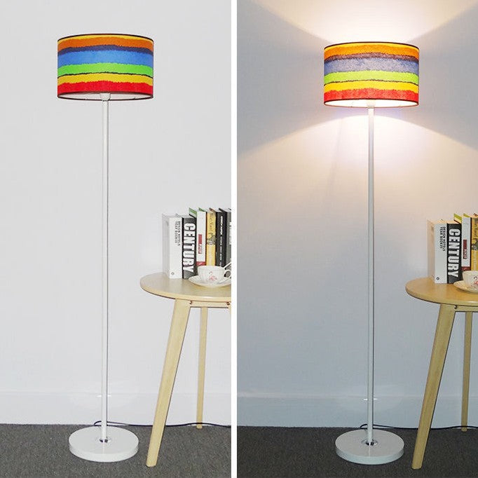 Contemporary Simplicity Cylinder Fabric Shade Iron 1-Light Standing Floor Lamp For Living Room