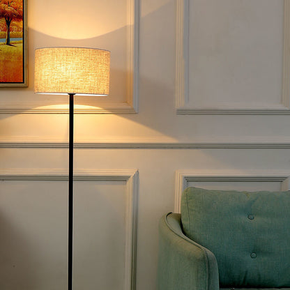 Contemporary Simplicity Cylinder Fabric Shade Iron 1-Light Standing Floor Lamp For Living Room