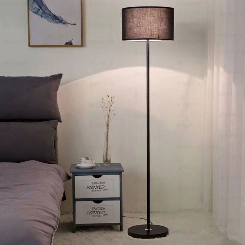 Contemporary Simplicity Cylinder Fabric Shade Iron 1-Light Standing Floor Lamp For Living Room