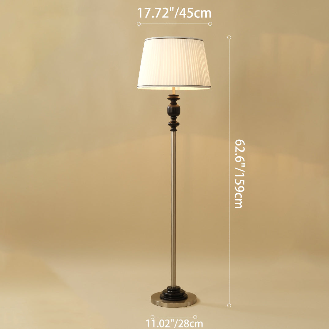 Contemporary Simplicity Cylinder Pleated Fabric Shade Solid Wood Hardware 1-Light Standing Floor Lamp For Living Room