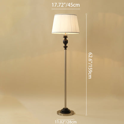 Contemporary Simplicity Cylinder Pleated Fabric Shade Solid Wood Hardware 1-Light Standing Floor Lamp For Living Room