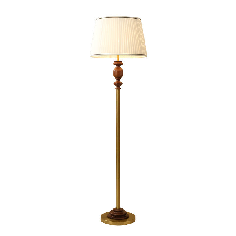 Contemporary Simplicity Cylinder Pleated Fabric Shade Solid Wood Hardware 1-Light Standing Floor Lamp For Living Room