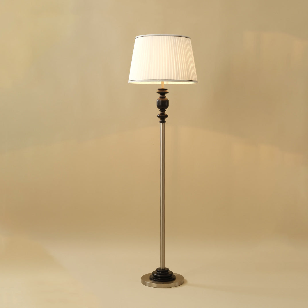 Contemporary Simplicity Cylinder Pleated Fabric Shade Solid Wood Hardware 1-Light Standing Floor Lamp For Living Room