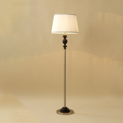 Contemporary Simplicity Cylinder Pleated Fabric Shade Solid Wood Hardware 1-Light Standing Floor Lamp For Living Room