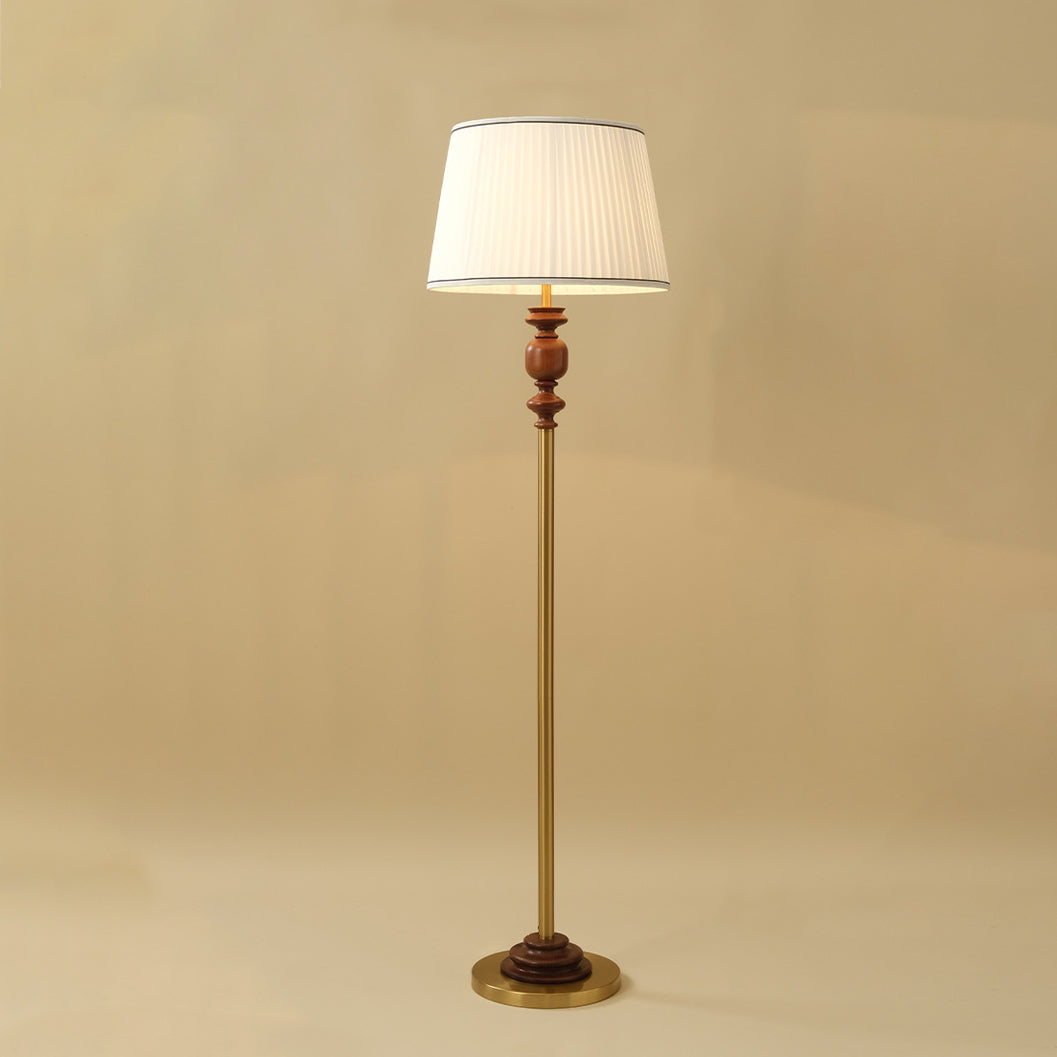 Contemporary Simplicity Cylinder Pleated Fabric Shade Solid Wood Hardware 1-Light Standing Floor Lamp For Living Room