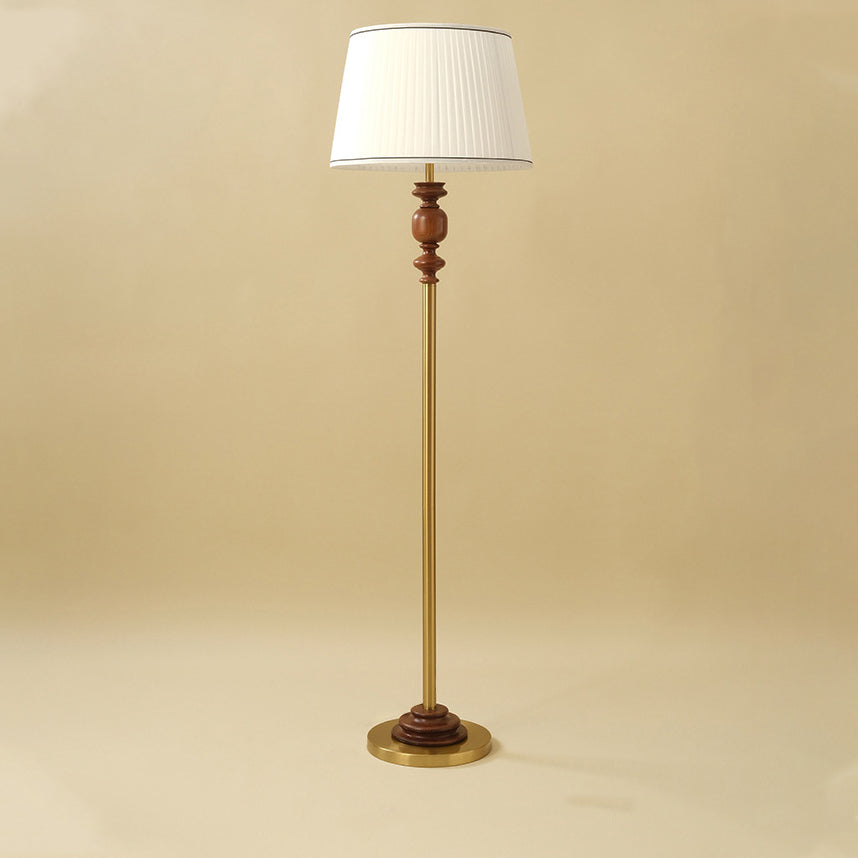 Contemporary Simplicity Cylinder Pleated Fabric Shade Solid Wood Hardware 1-Light Standing Floor Lamp For Living Room