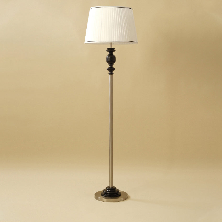Contemporary Simplicity Cylinder Pleated Fabric Shade Solid Wood Hardware 1-Light Standing Floor Lamp For Living Room