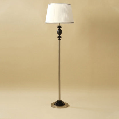 Contemporary Simplicity Cylinder Pleated Fabric Shade Solid Wood Hardware 1-Light Standing Floor Lamp For Living Room