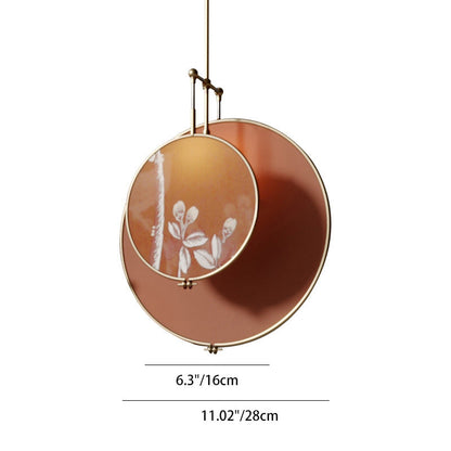 Traditional Chinese Iron Flower Bird Pattern Fabric Round Fan 1-Light Pendant Light For Living Room