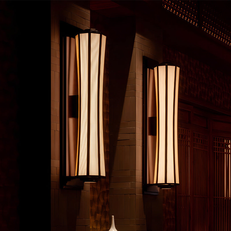 Traditional Chinese Iron Fabric Column 1-Light Wall Sconce Lamp For Dining Room