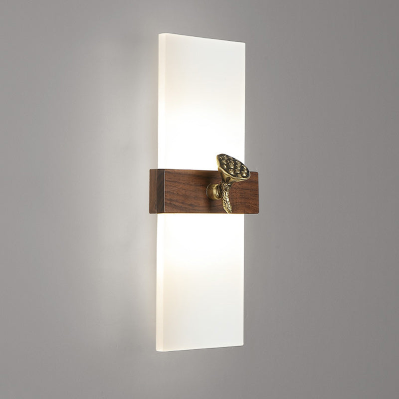 Traditional Chinese Rectangular Walnut Wood Acrylic Shade LED Wall Sconce Lamp For Living Room