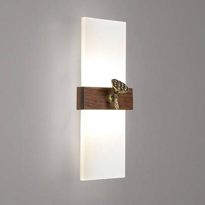 Traditional Chinese Rectangular Walnut Wood Acrylic Shade LED Wall Sconce Lamp For Living Room
