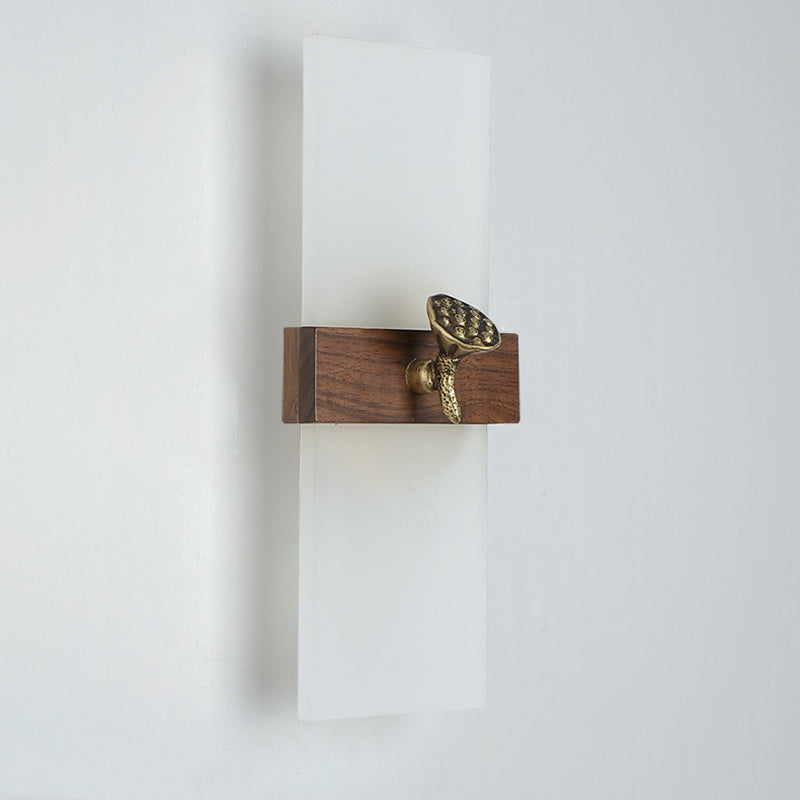 Traditional Chinese Rectangular Walnut Wood Acrylic Shade LED Wall Sconce Lamp For Living Room