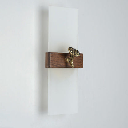Traditional Chinese Rectangular Walnut Wood Acrylic Shade LED Wall Sconce Lamp For Living Room