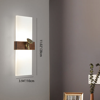 Traditional Chinese Rectangular Walnut Wood Acrylic Shade LED Wall Sconce Lamp For Living Room